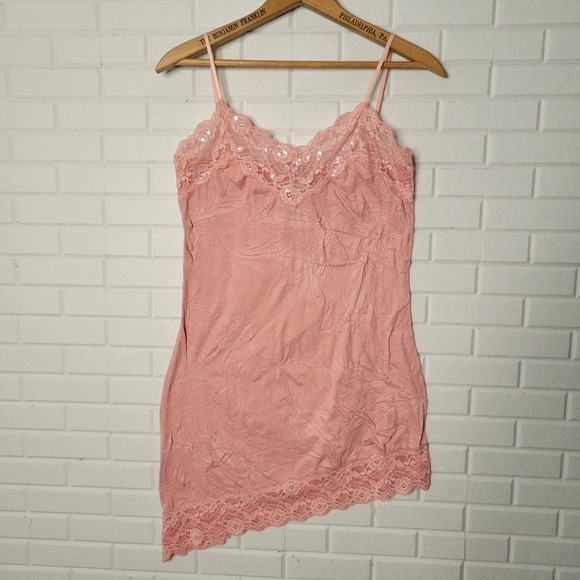Guess Other - Vintage 2000s Guess Camisole Chemise S Pink Lace Trim Asymmetric Coquette